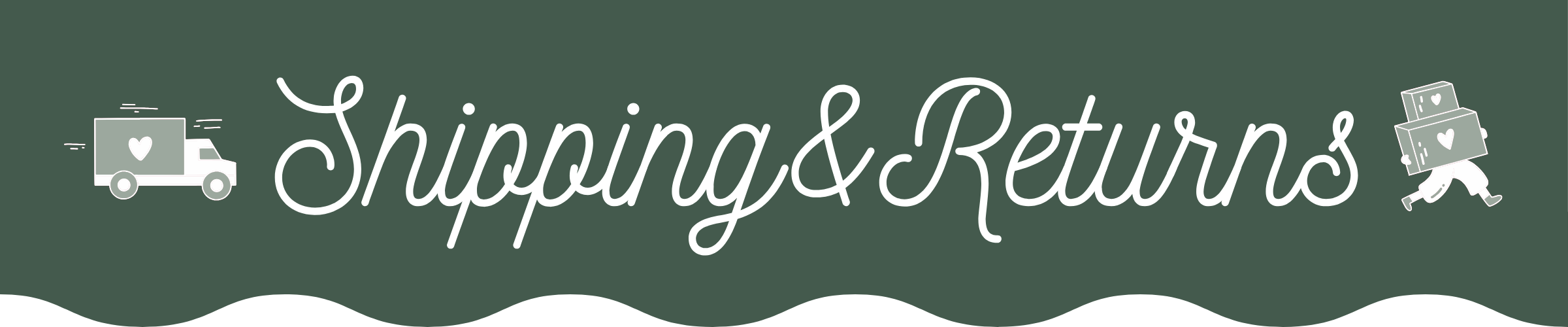 Logo for shipping and returns with icons of a truck and boxes on a green background