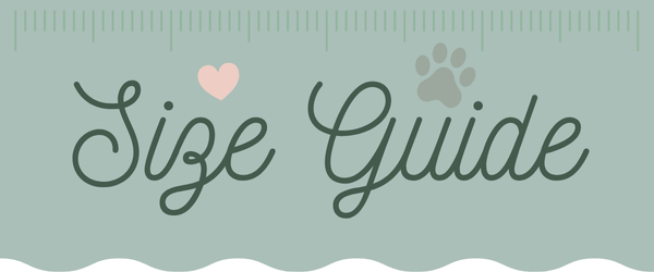 Text 'Size Guide' with heart and paw print icons on a light green background