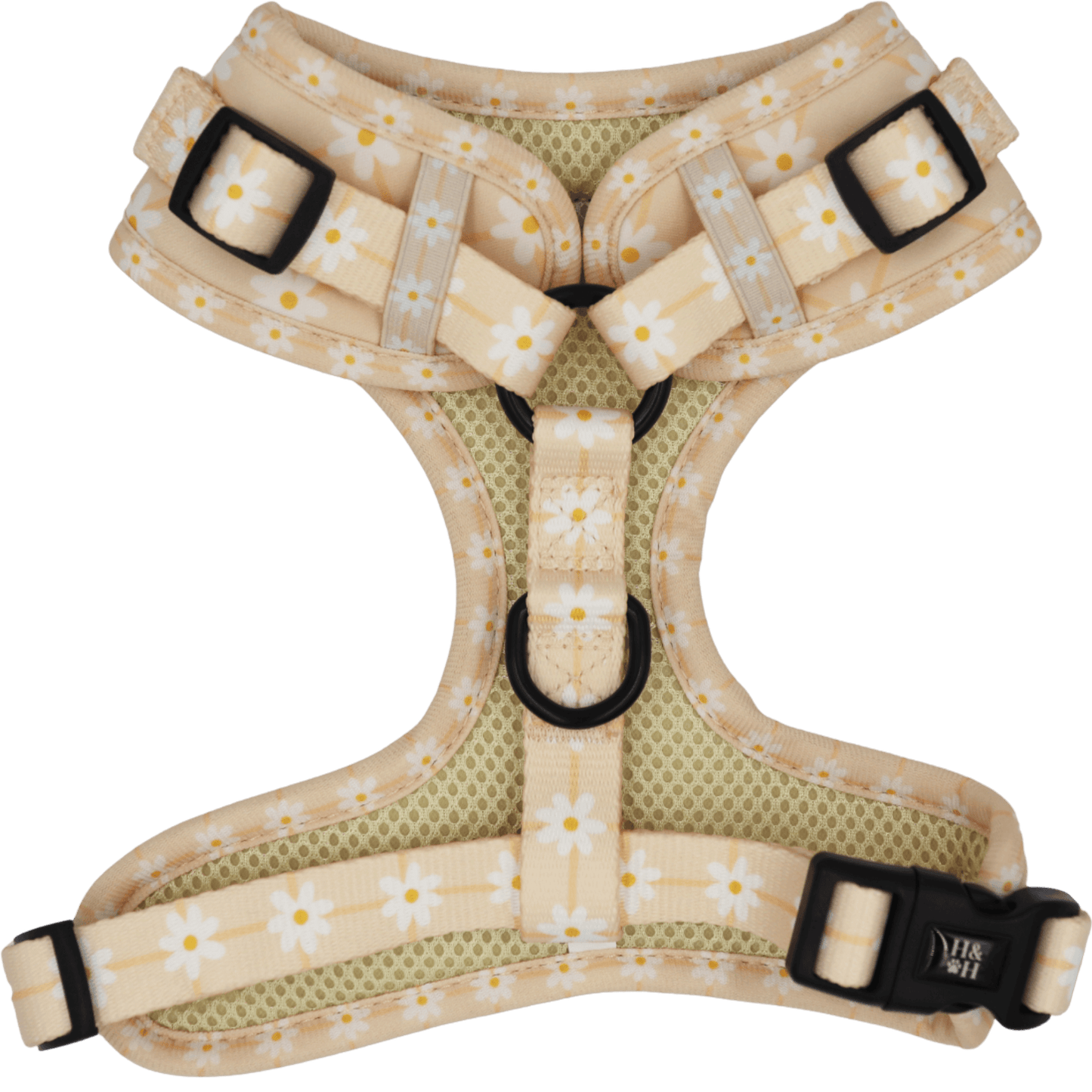 Dog harness with floral pattern on a transparent background