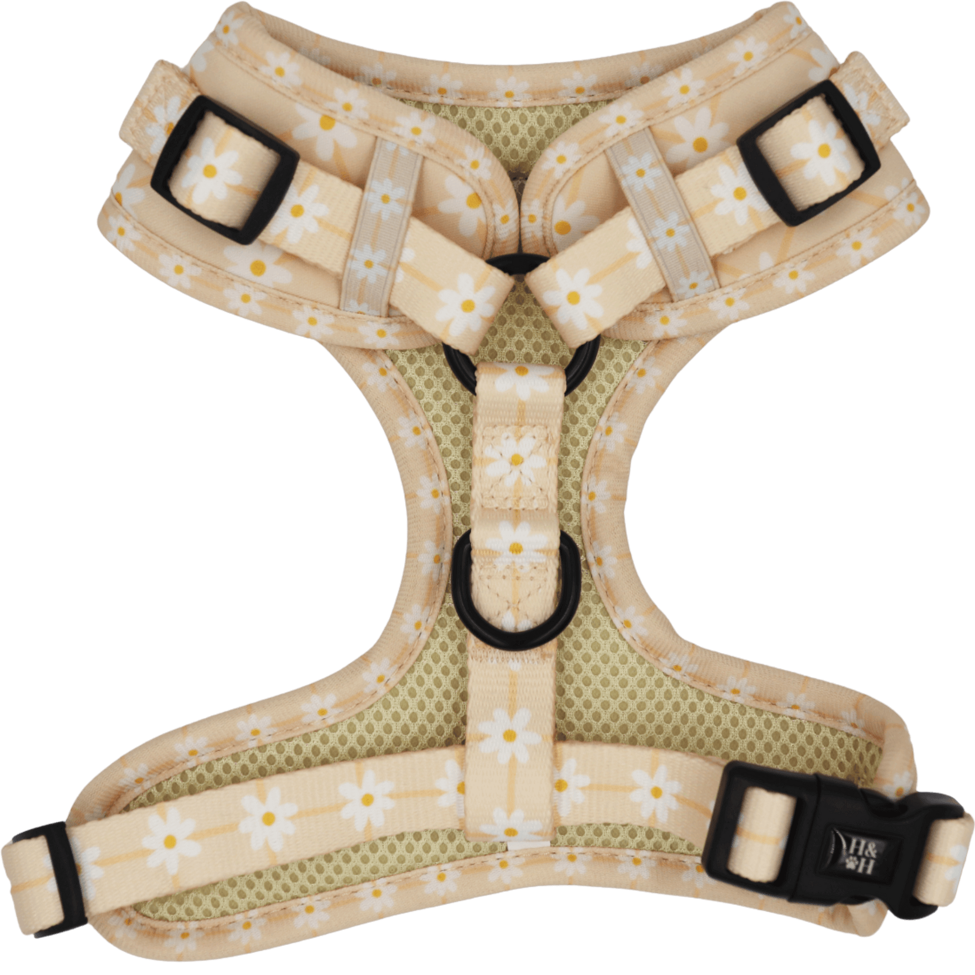 Dog harness with floral pattern on a transparent background