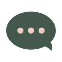 Green speech bubble with three pink dots inside on a white background
