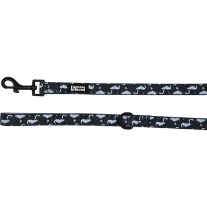 Dog leash with celestial pattern on a black background
