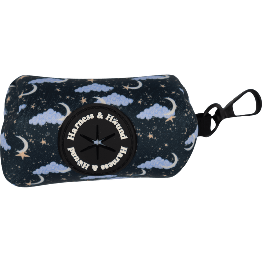 Dog toy with star and cloud pattern and 'Harness & Hound' branding on a black background