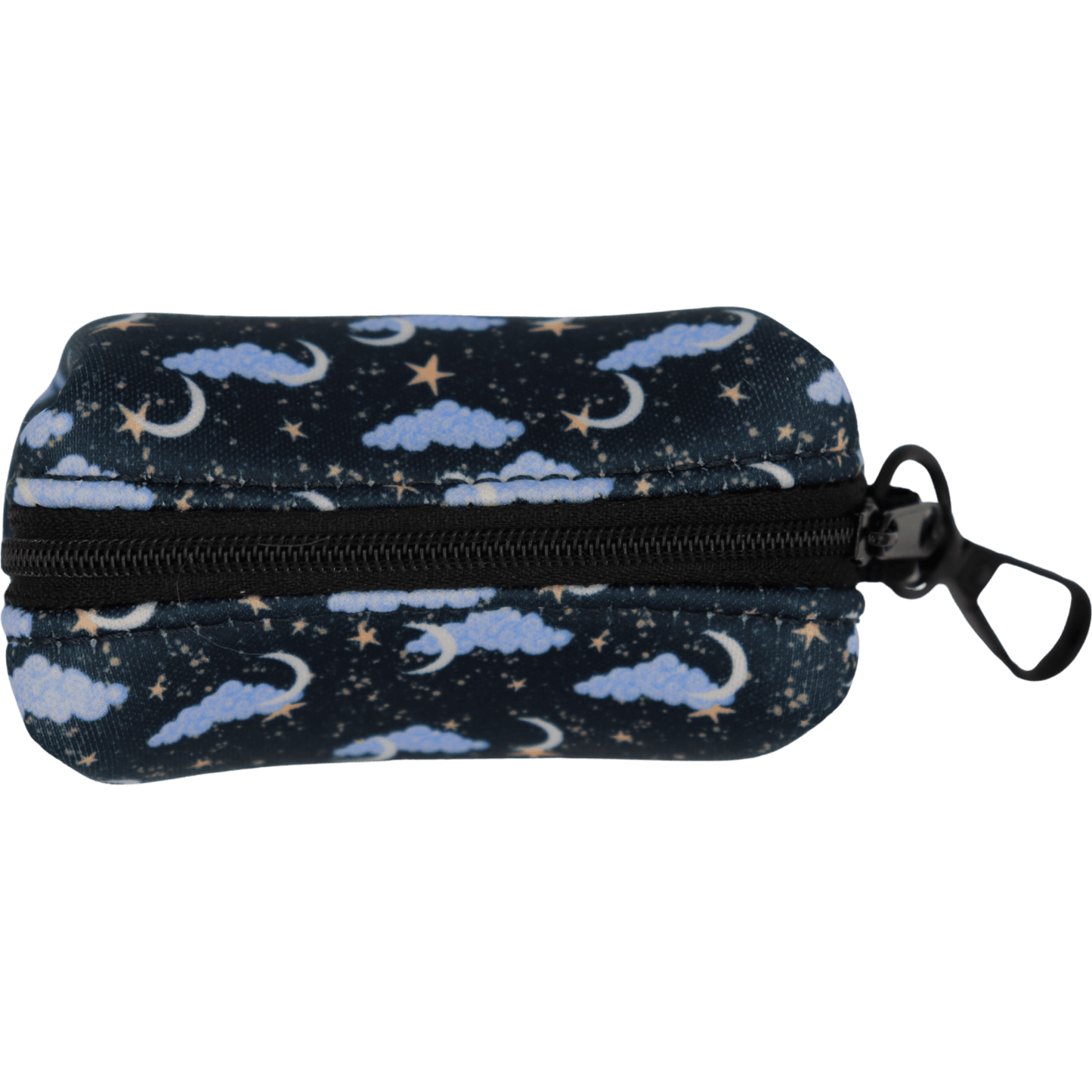 Small pouch with star and moon pattern on a black background